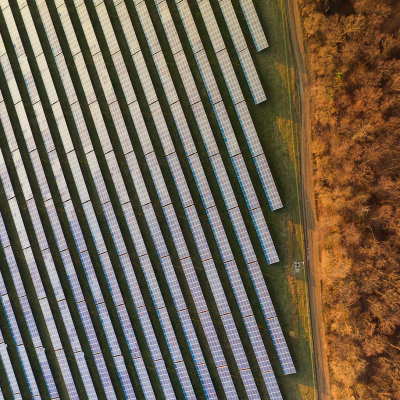 Drone shot of solar panels