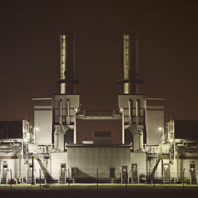 Industrial building with perimeter fence 