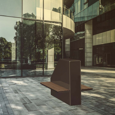 BLOKAD H50 bollard render of bollard in town centre with benches either side