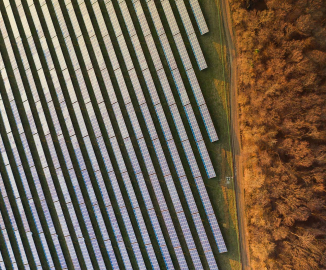 Drone shot of solar panels