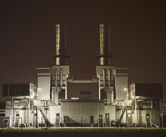 Industrial building with perimeter fence 