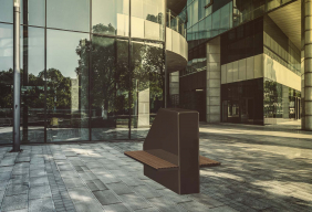 BLOKAD H50 bollard render of bollard in town centre with benches either side